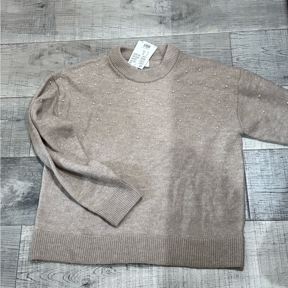 Beige Sweater with Pearl Accents